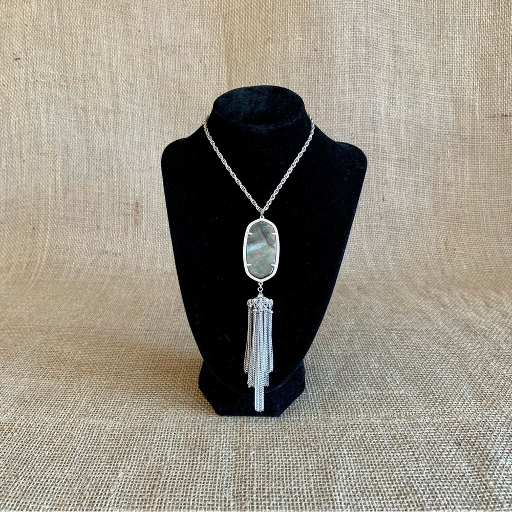 Kendra Scott Rayne Silver Necklace Black Mother of Pearl Pendent with Tassel